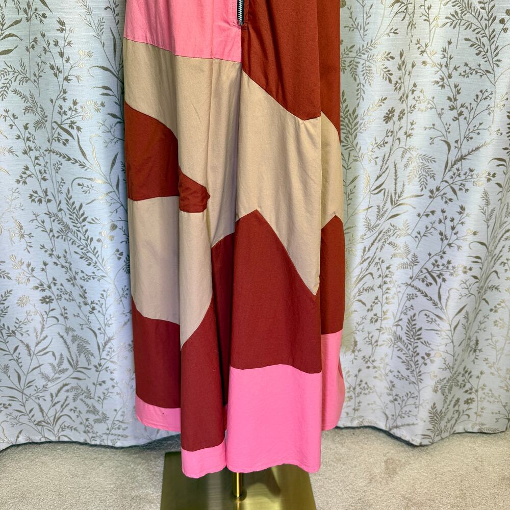 Zapelle Colorblock Patchwork Maxi Dress L 12 Rust Pink Dopamine Mod Artsy Boho - Picture 5 of 16